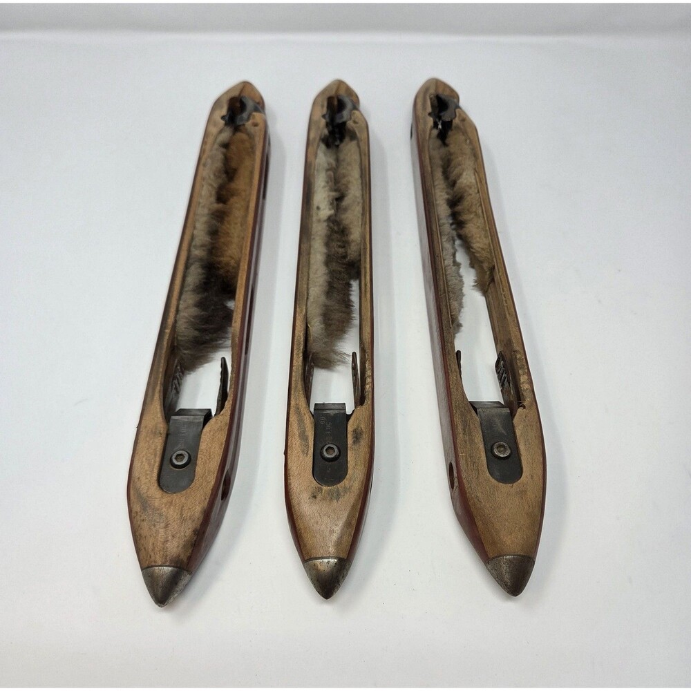 Lot 3 Vintage Floor Loom Boat Shuttles Wooden Weaving Shuttle U-Loc Textile Tool